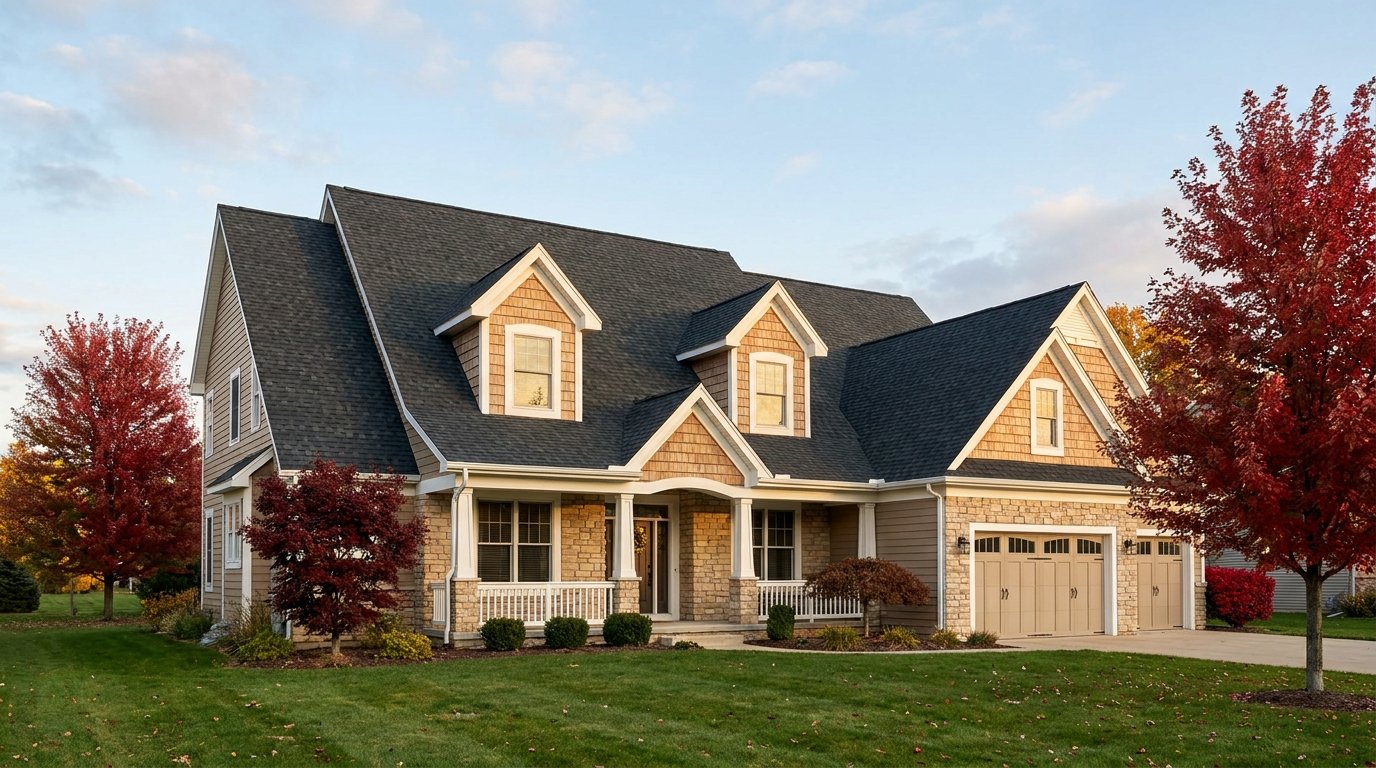 A Holland, Michigan craftsman home with a newly installed dark architectural shingle roof